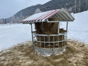 Rundballehekk med tak for sau og geit